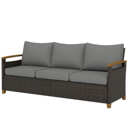 3 Seater Outdoor Couch Sofa with PE Wicker Patio Sofa