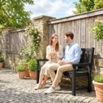 2-Person Garden Bench, HDPE Outdoor Bench with 530 lbs Capacity, Curved Seat for Backyard, Park, Porch, Lawn, Black - Image 2