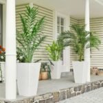 Tall Planters for Outdoor Plants Set of 3, 24 In Taper Planters with Drainage Holes, Rattan Decor Plant Pots, White - Image 2