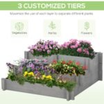 3 Tier Raised Garden Bed, Water Draining Fabric for Soil, Elevated Wood Flower Box for Vegetables, Herbs, Gray - Image 4