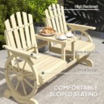 2-Seat Wooden Garden Bench with Table, Umbrella Hole, High Backrest, Armrests for Backyard, Patio, Garden, Natural Wood - Image 6