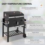 Charcoal BBQ Grill and Smoker Combo Outdoor Portable Trolley Camping Picnic Backyard with Side Shelf, Black - Image 5
