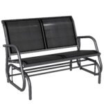 2-Person Outdoor Glider Bench, Patio Double Swing Rocking Chair Loveseat w/Powder Coated Steel Frame for Backyard Garden Porch, Black