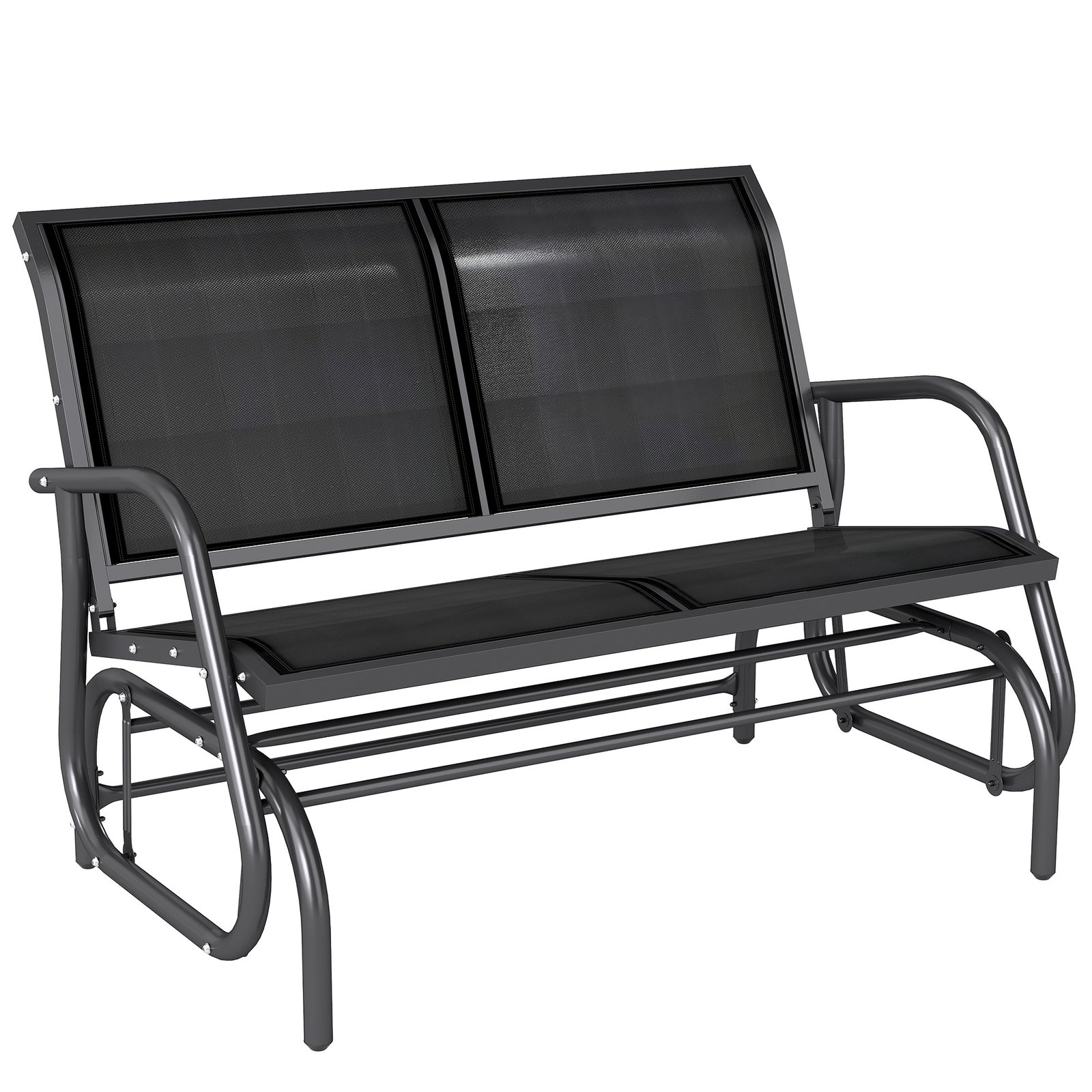 YfX55f19db0797a9e.jpg 2-Person Outdoor Glider Bench, Patio Double Swing Rocking Chair Loveseat w/Powder Coated Steel Frame for Backyard Garden Porch, Black - Image 1