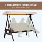 3-Seat Patio Swing Chair, Outdoor Porch Swing Glider with Adjustable Canopy, Removable Cushion, Pillows and Side Trays, for Garden, Poolside, Backyard, Beige - Image 7