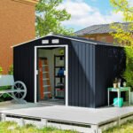 9' x 6' Outdoor Storage Shed, Garden Tool Metal Shed with Foundation Kit, Dark Gray - Image 2