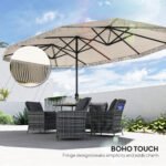15ft Rectangle Patio Umbrella UPF30+ Extra Large Outdoor Umbrella with Fringe and Crank Handle - Image 7