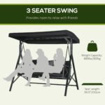 3-Seat Patio Swing Chair, Porch Swing Glider with Cushion, 3 Throw Pillows & Adjustable Canopy for Porch, Garden, Poolside, Backyard, Black - Image 4