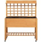 41"x18"x53" Elevated Garden Raised Bed with Shelf and Wheels Solid Wood Planter Flower Herb Boxes for Vegetables Flower Outdoor/Indoor - Brown - Image 8