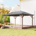 12' x 16' Hardtop Gazebo with Galvanized Steel Roof, UPF50+ Wood Permanent Pavilion with Clear Roof Top, Light Walnut - Image 3