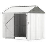 8' x 6' Metal Garden Storage Shed, Extra Large Outdoor Tool Storage House w/ Doors, Window and Air Vents, White