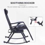 Outdoor Rocking Chairs, Foldable Reclining Zero Gravity Lounge Rocker with Pillow, Cup & Phone Holder, Combo Design with Folding Legs, Black - Image 8