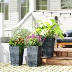 Tall Planters for Outdoor Plants Set of 3, 24 In Taper Planters with Drainage Holes, Rattan Decor Plant Pots for Indoor Outdoor Front Porch Patio Backyard, Gray - Image 2
