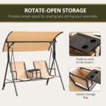 2 Person Porch Swing with Canopy, Storage Table, Cup Holder, Beige - Image 6
