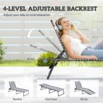 Folding Chaise Lounge Pool Chair with 4-Position Reclining Back, Pillow, Breathable Mesh & Bungee Seat, Blue & White - Image 4