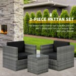 Wicker Bistro Patio Set, 2 Porch Chairs & Glass Table, Black - Image 4