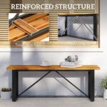 Outdoor Bench, 2-Person Backless Garden Bench, Acacia Wood Patio Bench Loveseat with Slatted Seat for Porch, Park, Teak - Image 6