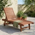 Chaise Lounge Chair Outdoor Wooden Pool Lounge Chair with 3-level Adjustable Backrest, Built-In Table and Rolling Wheels, Sun Tanning Chair for Beach Poolside Sunbathing, Brown Red - Image 8