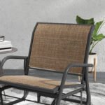 2 Pieces Outdoor Glider Chair, Steel Swing Chai with Curved Armrests for Porch, Garden, Poolside, Balcony, Mixed Brown - Image 8