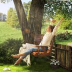 3-Seater Swing Bench, Wooden Porch Swing with Cupholders, Hanging Chains for Patio Garden, Carbonized - Image 2