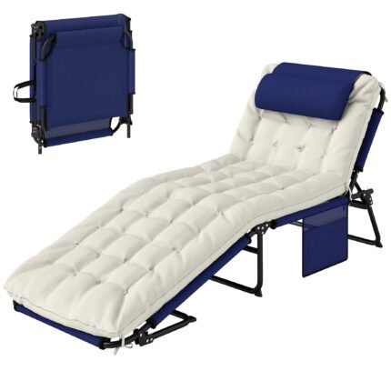 Folding Chaise Lounge Pool Chair with 4-level Reclining Back