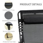 Reclining Chaise Lounge Chair, Portable Sun Lounger, Folding Camping Cot with Adjustable Backrest and Removable Pillow, for Patio, Garden, Beach, Black - Image 5