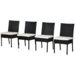 4 PE Rattan Outdoor Dining Chairs with Cushions, Patio Wicker Dining Chairs with Backrest, Black