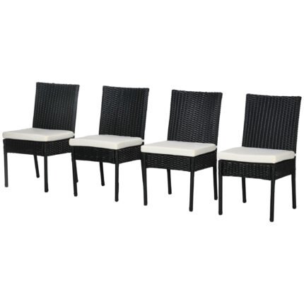 4 PE Rattan Outdoor Dining Chairs with Cushions