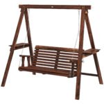 2-Seat Outdoor Swing Chair with Stand and Side Tables for Garden, Poolside, Backyard, Carbonized