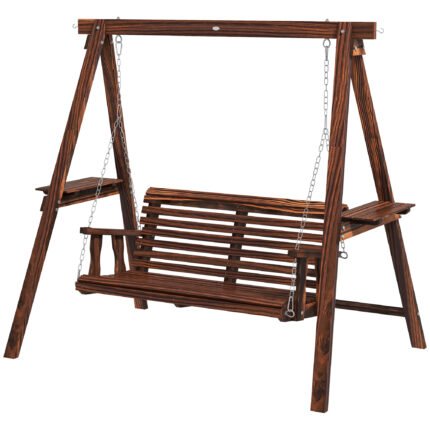 2-Seat Outdoor Swing Chair with Stand and Side Tables