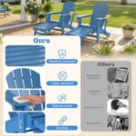 Folding Adirondack Chair Set of 2, HDPE Fire Pit Chair with Retractable Ottoman and Cup Holder, Blue - Image 4