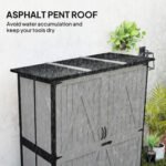 Wood Storage Shed, Outdoor Garden Shed with Asphalt Roof, 2 Shelves, Lockable Doors and Adjustable Feet, Gray - Image 5