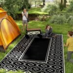 Reversible Outdoor Rug, Waterproof Plastic Straw with Carry Bag, 9' x 18', Black & White Gourd Border - Image 2