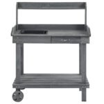 36'' Wooden Potting Bench Work Table with 2 Removable Wheels, Sink, Drawer & Large Storage Spaces, Gray - Image 7