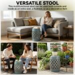 12.5" x 18" Ceramic Garden Stool with Woven Lattice Design & Glazed Strong Materials Decorative Outdoor Stool, Green - Image 5