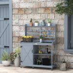 Wooden Potting Bench with Storage, Sink, Water Tap for Backyard, Patio, Balcony, Gray - Image 8