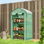 Mini Greenhouse with Screen Roof, Portable Small Greenhouse with Roll-Up Zipper Door, 27.6" x 19.7" x 50", Green - Image 2