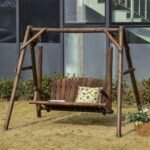 2-Seat Wooden Swing Bench, Ergonomic Design, 'A' Frame Construction, Stable and Non-Slip, Solid Wood Frame Log Garden Swing, for Outdoor and Indoor, Brown - Image 2
