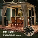 10' x 10' Outdoor Patio Gazebo, Soft Top Gazebo Canopy Shelter with Curtains, Netting, Steel Frame, Hook - Image 8