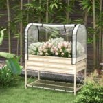 Raised Garden Bed with Legs and Cover, Metal Elevated Planter Box with Bottom Shelf and Liner for Vegetables, Cream - Image 2