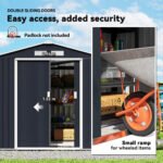 7'x4' Metal Outdoor Shed Organizer & Garden Storage with 4 Vents for Airflow & 2 Easy Sliding Doors - Dark Gray - Image 5