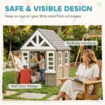 Outdoor Playhouse, Wooden Kids Playhouse with Dog Door, Flower Box, Cookware & Window for Garden Ages 2+, Gray - Image 7