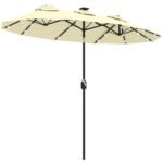 Double-sided Patio Umbrella, 9.7 ft. Outdoor Umbrella with 45-Degree Tilt and Crank, LED Solar Light and 12 Ribs - Image 9