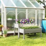 2 Tier Raised Garden Bed, Wooden Elevated Planter Box with Legs, Outdoor Plant Bed for Flowers Vegetables Herbs Gray - Image 3