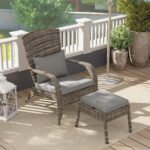 Wicker Adirondack Chair Fire Pit Chair w/ Ottoman & Cushions, Gray - Image 8