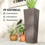 32 Inch Tall Planters for Outdoor Plants, Set of 2 Plastic Flower Pots with Drainage Holes, Brown - Image 7