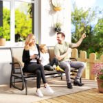 3-Person Outdoor Patio Glider Bench, Porch Glider Swing with 3 Seats, Breathable Mesh Fabric, Metal Frame, Brown - Image 2