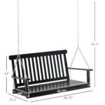2-Seater Hanging Porch Swing Outdoor Patio Swing Chair Seat with Slatted Build and Chains, 440lbs Weight Capacity, Black - Image 3