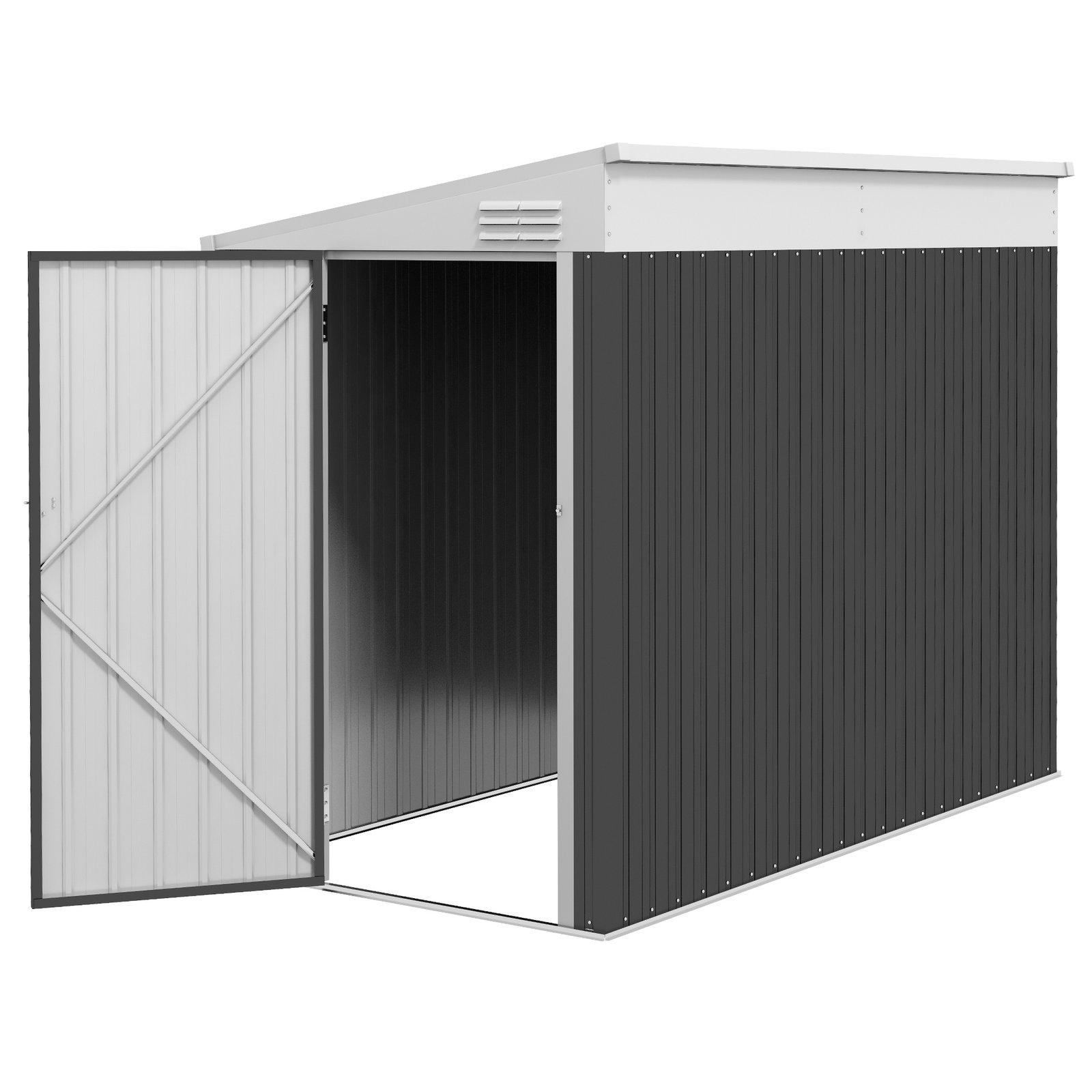 ZvE9b018cca676e0d.jpg 4' x 8' Lean to Garden Storage Shed, Outdoor Metal Tool House with Lockable Door Vents for Backyard Patio Lawn, Gray - Image 1