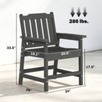 2 Piece All-Weather Patio Chairs, HDPE Patio Dining Chair Set, Heavy Duty Wood-Like Outdoor Furniture, Gray - Image 3